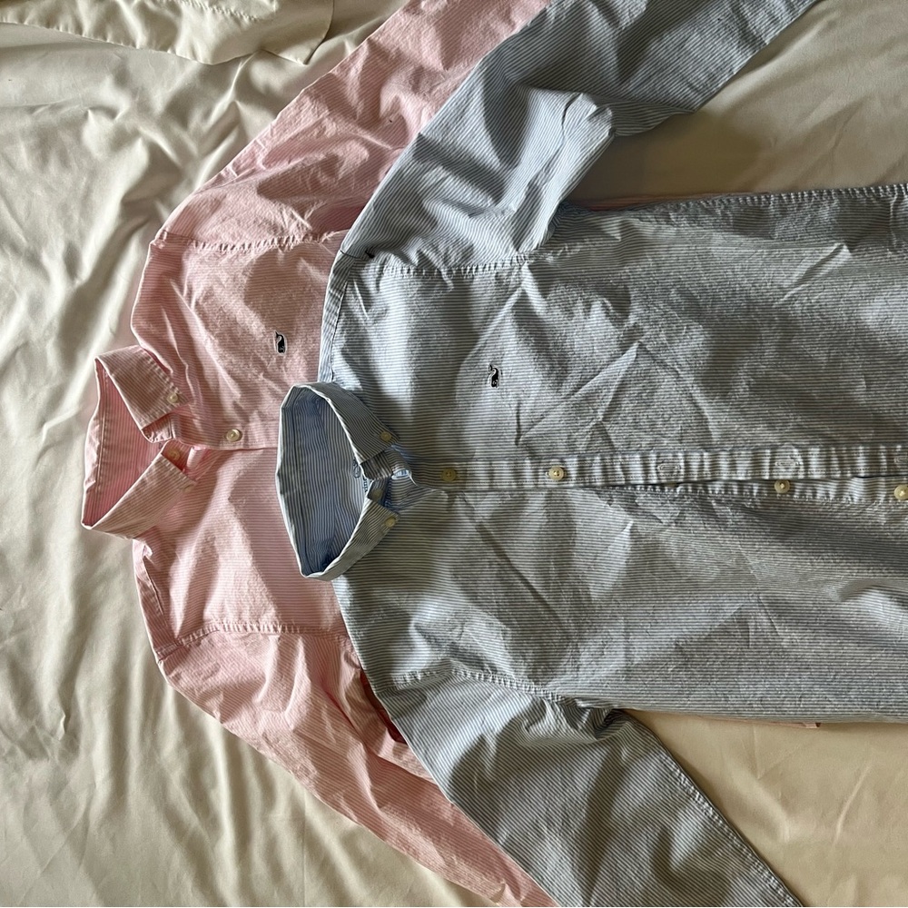 Like new Vineyard Vines striped shirts boys m(12-14) pink, light blue